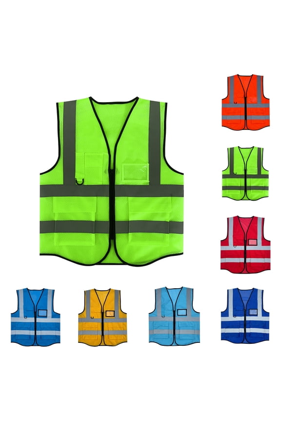 Men's Reflective Safety Vest with Zipper Pockets, Breathable Mesh, High-Visibility for Construction, Traffic Control and Night Work