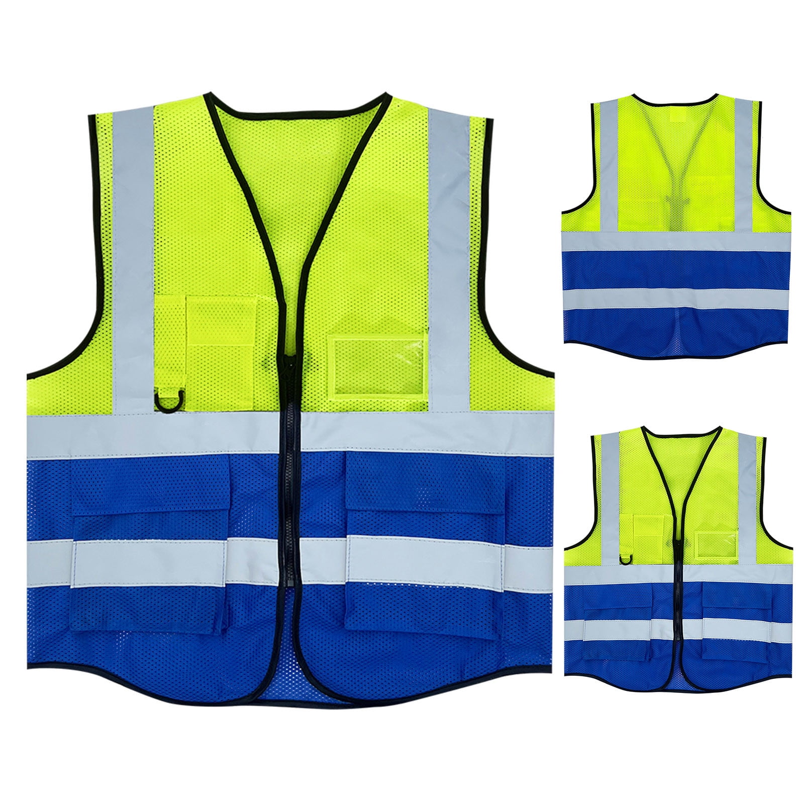 Handshe Men's Reflective Vest with Zipper Pockets, Mesh Panels, Sleeveless No Hood for Construction Work, Traffic Safety and Outdoor Jobs
