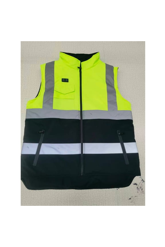 Men's Reflective Work Vest, Color-Blocked with Stand Collar and Zipper Closure, Heated Thermal USB Charging for Cold Weather, Ideal for Outdoor Jobs and Daily Wear