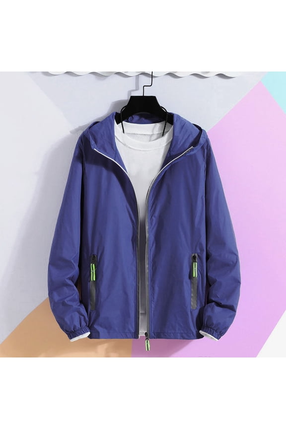 Men's Reflective Zipper Hooded Jacket, Fashion Outdoor Pockets Long Sleeve Sun Protection Coat, Solid Color Casual Windbreaker for Hiking Camping Outdoor Activities,Plus Size