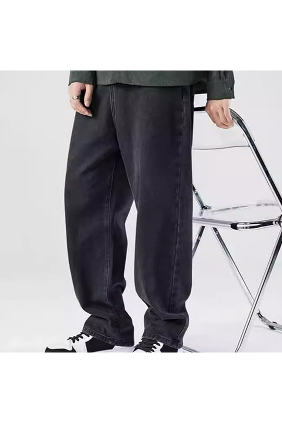 Men's Retro Casual Straight-Leg Denim Pants with Functional Pockets Comfortable Relaxed Fit for Daily Wear,Plus Size