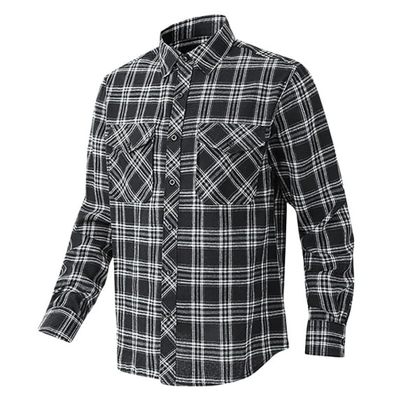Handshe Men's Retro Check Shirts, Button Pocket Long Sleeve Collared Shirt for Men, Casual Vintage Style Daily Wear,Plus Size