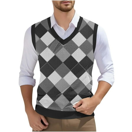 Handshe Men's Retro Printed Casual Business Knit V - Neck Vest