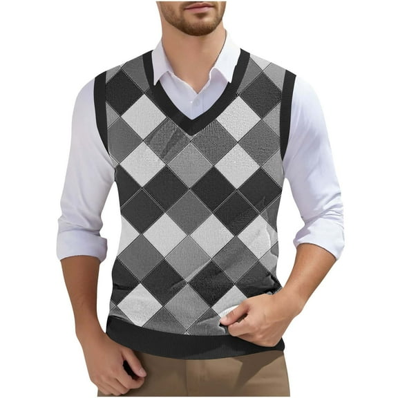 Handshe Men's Retro Printed Casual Business Knit V - Neck Vest