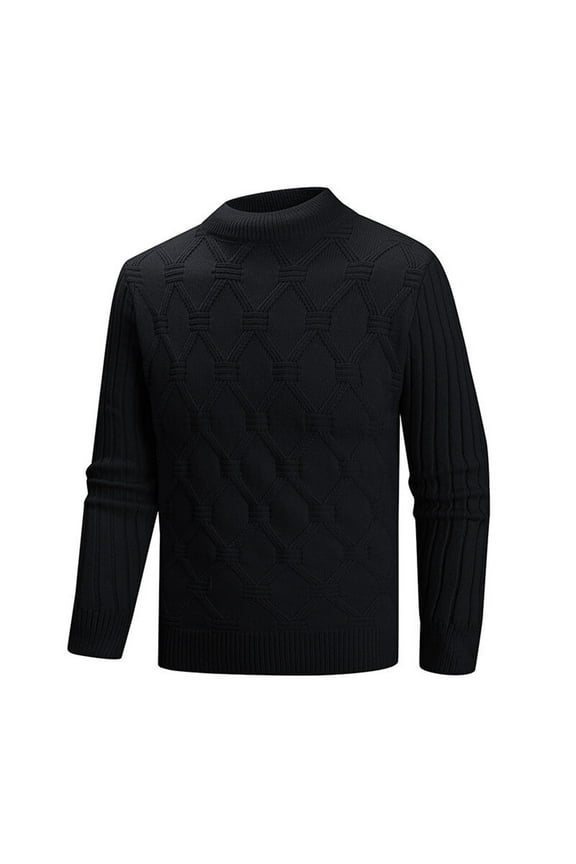 Men's Retro Slim Fit Half-High Neck Sweater, Pure Color Elastic Knit Pullover, Vintage Casual Everyday Wear,Plus Size