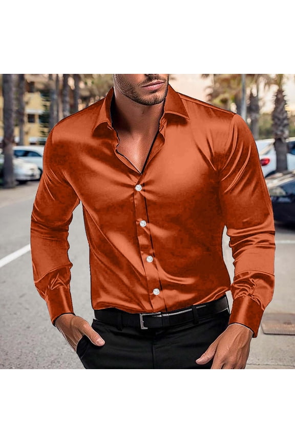 Men's Retro Solid Color Long Sleeve Shirt, Vintage Collar Design Casual Button-Up, Style for Everyday Wear, Outings