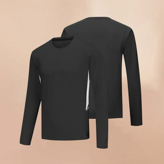 Handshe Men's Running Workout Shirt, Fashion Casual Solid Color Long Sleeve Round Neck Stretch Athletic Top for Men, Gym Jogging Athletic Base Layer,Plus Size