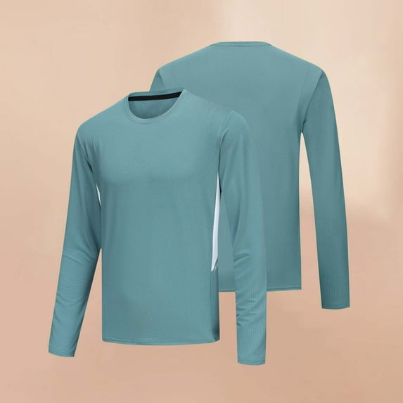 Handshe Men's Running Workout Shirt, Fashion Casual Solid Color Long Sleeve Round Neck Stretch Athletic Top for Men, Gym Jogging Athletic Base Layer,Plus Size
