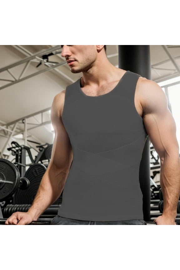 Men's Shapewear Tank Top, Solid Color Slim Fit with Mesh and Four-Way Stretch, Waist Support and Abdomen Control for Fitness and Everyday Use