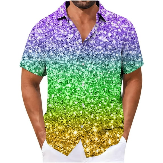 Handshe Men's Shirt, Carnival Print with Button-Down Collar for Casual and Daily Wear