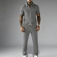 thumbnail image 1 of Handshe Men's Shirt and Pants Set, Summer Solid Color Short Sleeve with Zipper Front, Elastic Waist with Drawstring Pockets, Casual Outfit for Travel and Daily Wear, 1 of 9