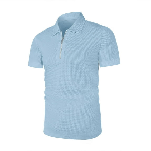 Handshe Men's Shirt Solid Color Short Sleeve Lapel T-shirt Street Leisure Comfortable Zipper Top Men's Ice Silk Short Sleeve T-shirt