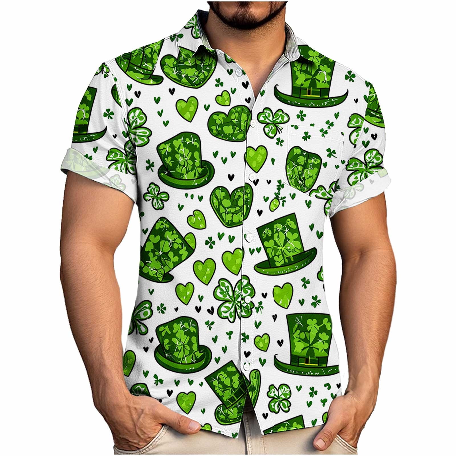 Handshe Men's Short Sleeve Button-Up Shirt, St. Patrick's Day Print ...