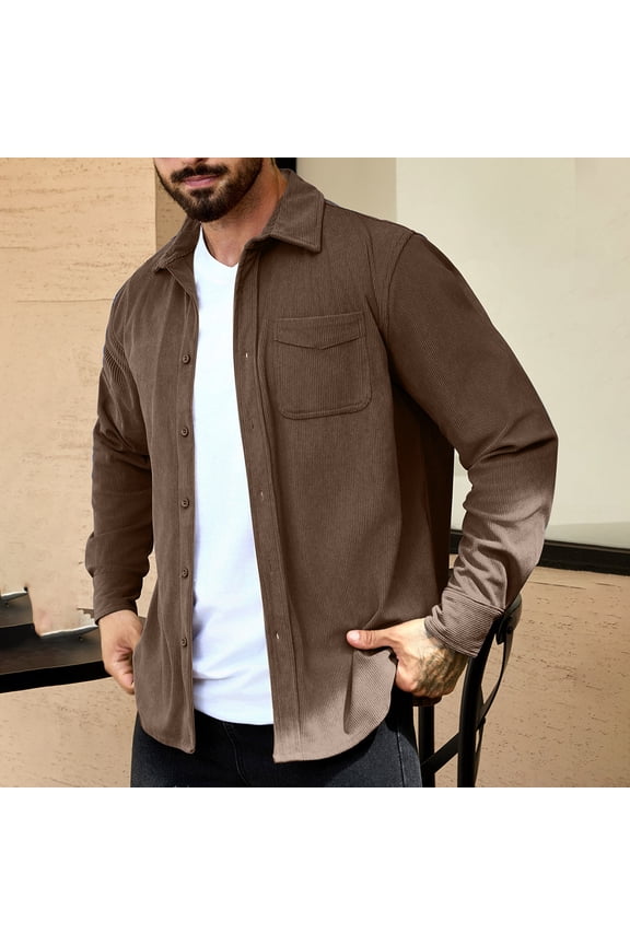 Men's Short Sleeve Corduroy Shirts, Classic Button-Down Collar Solid Color Casual Shirt for Men, Autumn Outdoor Daily Wear,Plus Size