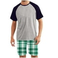 thumbnail image 1 of Handshe Men's Shorts & Short Sleeve T-Shirt Set, Checkered Print Color Block Raglan Two-Piece Loungewear, Casual Comfort Homewear for Men,Plus Size, 1 of 3
