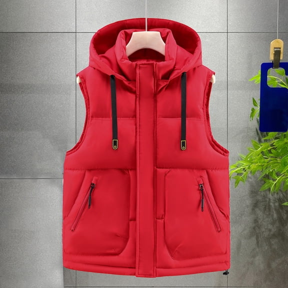 Handshe Men's Sleeveless Hooded Vest with Zipper Pockets, Thickened Cotton Warm Outerwear for Outdoor Casual and Daily Winter Wear