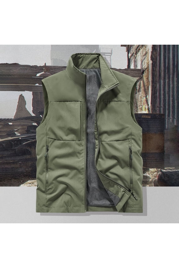 Men's Sleeveless Vest, Summer Casual Fashion Solid Color Stand Collar Vest for Men, Outdoor Daily Casual Jacket,Plus Size