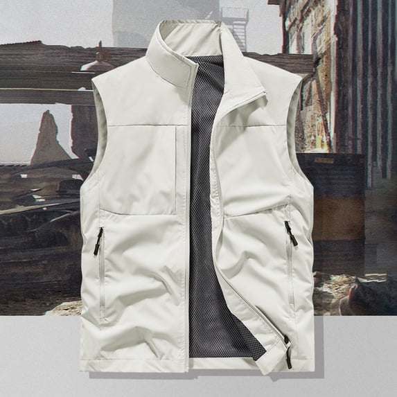 Handshe Men's Sleeveless Vest, Summer Casual Fashion Solid Color Stand Collar Vest for Men, Outdoor Daily Casual Jacket,Plus Size