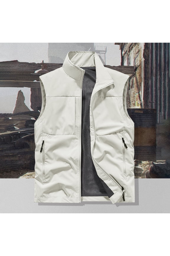 Men's Sleeveless Vest, Summer Casual Fashion Solid Color Stand Collar Vest for Men, Outdoor Daily Casual Jacket,Plus Size
