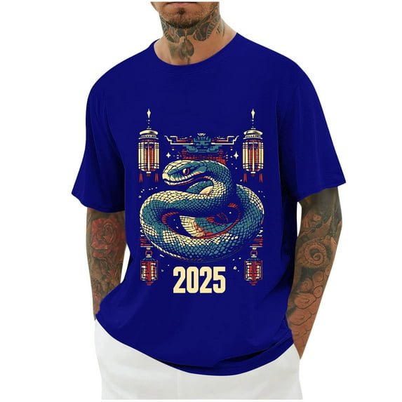 Handshe Men's Snake with Forest Elements Printed T-shirt Short Sleeve Crewneck Casual Shirts