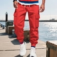 thumbnail image 1 of Handshe Men's Solid Breathable Cargo Sweatpants with Drawstring Waist Multiple Pockets Elastic Cuffs Athletic Comfort,Plus Size, 1 of 9