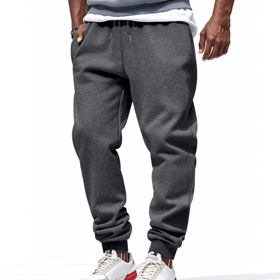 Handshe Men's Solid Breathable Jogging Training Fitness Sweatpants with Drawstring Waist Pockets Elastic Cuffs Stretchy Workout Pants,Plus Size