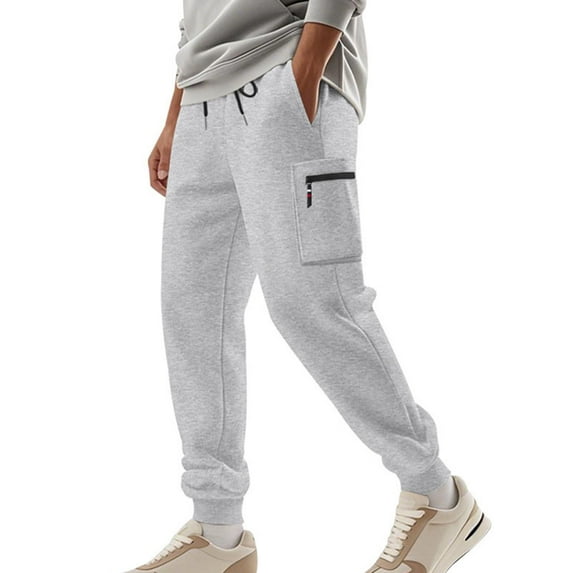 Handshe Men's Solid Breathable Workout Utility Pants with Drawstring Waist and Multiple Zipper Pockets Stretch Slim-Fit Cuffed Outdoor,Plus Size