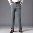 thumbnail image 1 of Handshe Men's Solid Business Commuter Suit Pants with Pockets and Button Zipper Straight-Cut Office Trousers,Plus Size, 1 of 7