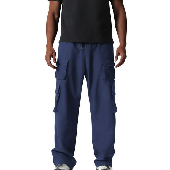 Handshe Men's Solid Cargo Work Pants with Multiple Pockets Durable Casual Outdoor Trousers