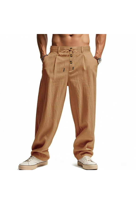 Men's Solid Color Beach Pants with Button Closure Breathable Casual Outdoor Sportswear