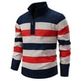 thumbnail image 1 of Handshe Men's Solid & Color Block Striped Sweater, Stretch Knit Half-Zip Stand Collar Long Sleeve, Casual Urban Fashion Top for Men,Plus Size, 1 of 9