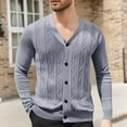thumbnail image 1 of Handshe Men's Solid Color Cardigan Sweater, Long Sleeve V-Neck Jacquard Knit Open Front Coat for Men, Casual Layered Outfit Essential,Plus Size, 1 of 7