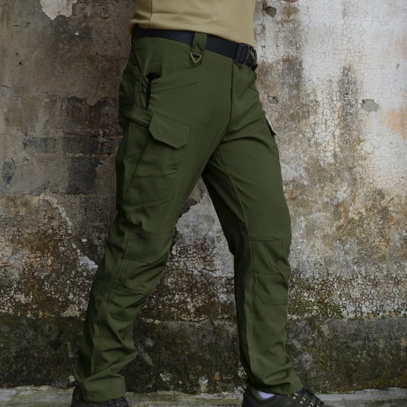 Handshe Men's Solid Color Cargo Pants with Elastic Waist Quick-Dry Waterproof Outdoor Hiking Multi-Pocket Trousers,Plus Size