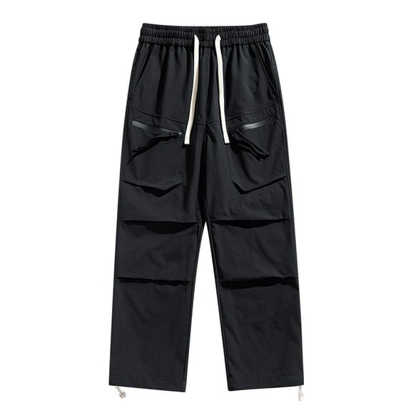 Handshe Men's Solid Color Cargo Pants with Multiple Utility Pockets Durable Everyday Workwear