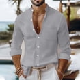 thumbnail image 1 of Handshe Men's Solid Color Casual Button-Up Shirt, Long Sleeve Stand Collar with Pockets for Everyday Wear and Outdoor Activities,Plus Size, 1 of 8