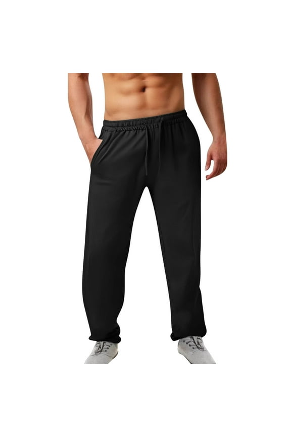 Men's Solid Color Casual Sport Sweatpants with Cuffed Ankle and Drawstring Flexible Fit Athletic Design,Plus Size