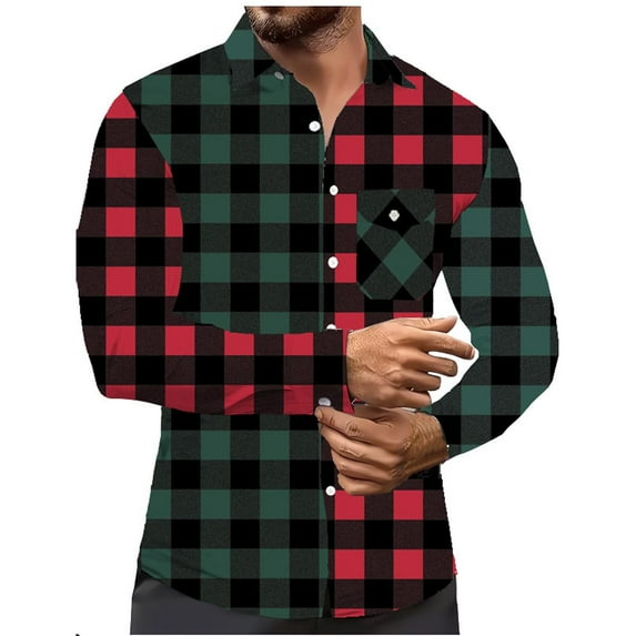 Handshe Men's Solid Color Collar Sport Long Sleeve Plaid Shirts, Breathable Athletic Fit Button-Up Tops for Hiking Training Outdoor Activities