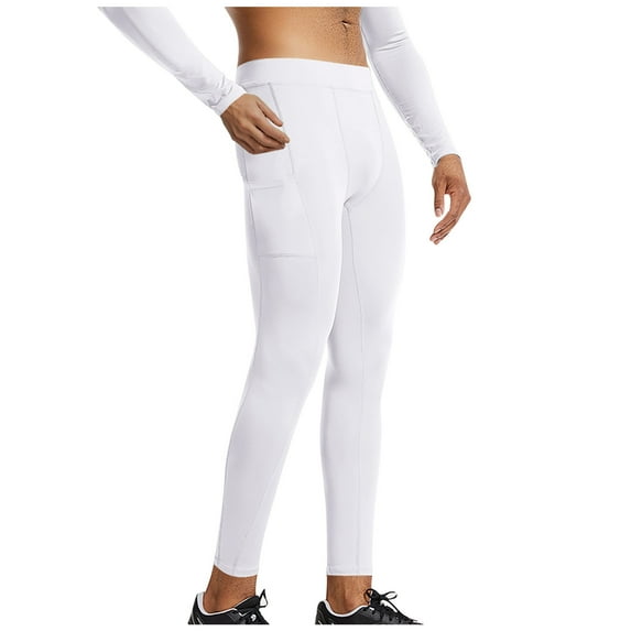 Handshe Men's Solid Color Compression Workout Pants, High Elasticity Athletic Slim Fit with Pockets for Outdoor Training, Running, Yoga,Plus Size