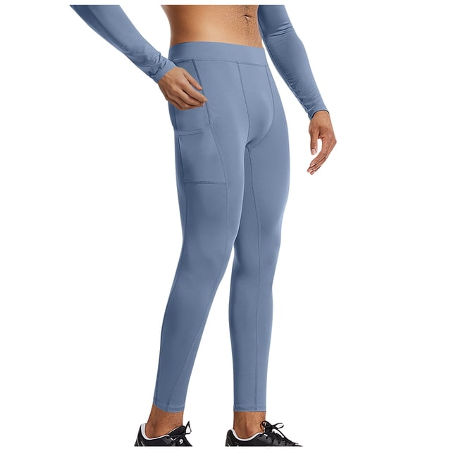 Handshe Men's Solid Color Compression Workout Pants, High Elasticity Athletic Slim Fit with Pockets for Outdoor Training, Running, Yoga,Plus Size