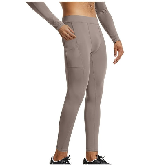 Handshe Men's Solid Color Compression Workout Pants, High Elasticity Athletic Slim Fit with Pockets for Outdoor Training, Running, Yoga,Plus Size