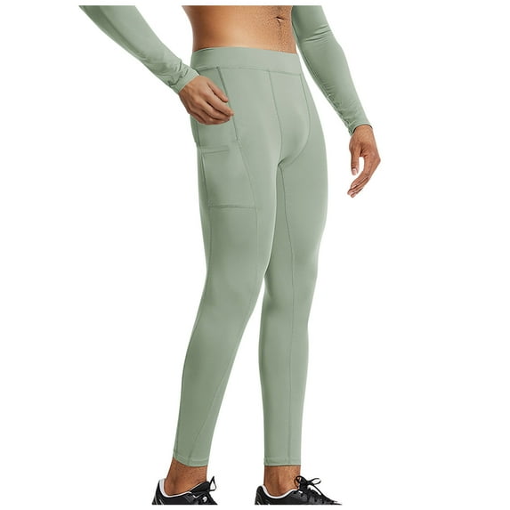 Handshe Men's Solid Color Compression Workout Pants, High Elasticity Athletic Slim Fit with Pockets for Outdoor Training, Running, Yoga,Plus Size