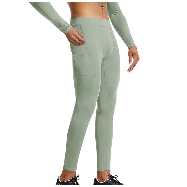 Handshe Men's Solid Color Compression Workout Pants, High Elasticity Athletic Slim Fit with Pockets for Outdoor Training, Running, Yoga,Plus Size