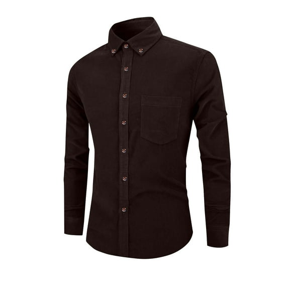 Handshe Men's Solid Color Corduroy Shirt Jacket, Casual Button Front Collar Pocket Open Front Shirt for Autumn, Fall Casual Outwear Coats,Plus Size