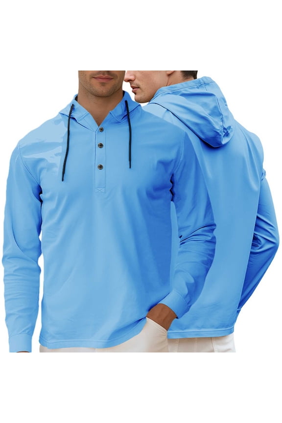 Men's Solid Color Hooded Sweatshirt, Loose Fit with Button and Drawstring Details, Casual Fashion for Daily Wear and Outdoor Leisure