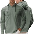 thumbnail image 1 of Handshe Men's Solid Color Hooded Sweatshirt, Loose Fit with Button and Drawstring Details, Casual Fashion for Daily Wear and Outdoor Leisure, 1 of 5