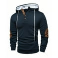 thumbnail image 1 of Handshe Men's Solid Color Hooded Sweatshirt, Stylish Button Detail Adjustable Drawstring Long Sleeve Pullover for Men, Urban Street Style Casual Outerwear,Plus Size, 1 of 6