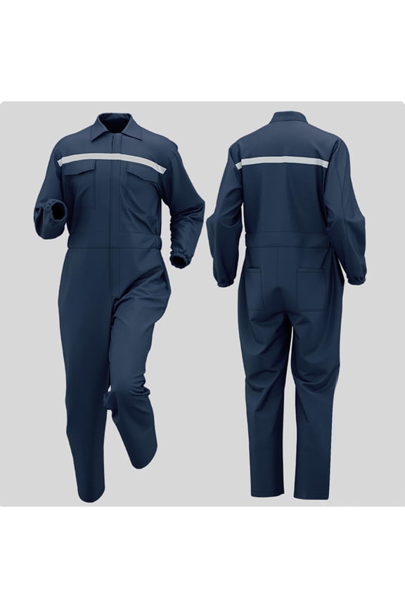 Men's Solid Color Long Sleeve Coverall Work Suit, Durable & Stain-Proof Heavy Duty Jumpsuit for Shipyard, Workshop, Construction,Plus Size