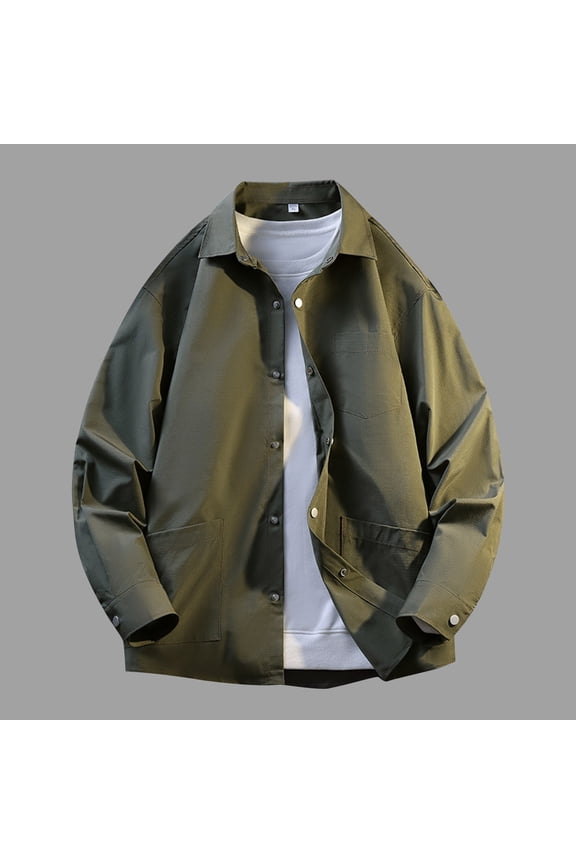 Men's Solid Color Long Sleeve Lapel Snap Pocket Jacket, Casual Everyday Wear Lightweight Outerwear for Men, Outdoor Travel Streetwear Layering