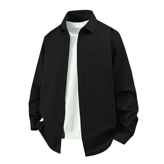 Handshe Men's Solid Color Long Sleeve Shirt, Fashion Casual Button-Down Collar Stylish Top for Men, Office Casual Daily Wear,Plus Size