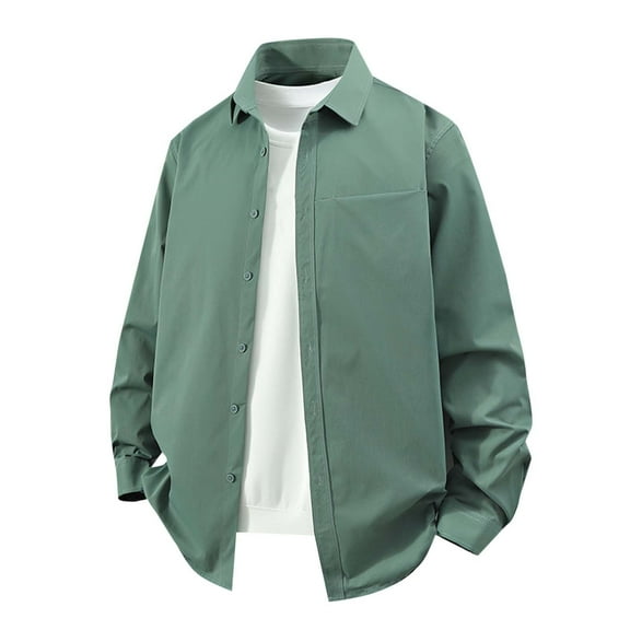 Handshe Men's Solid Color Long Sleeve Shirt, Fashion Casual Button-Down Collar Stylish Top for Men, Office Casual Daily Wear,Plus Size
